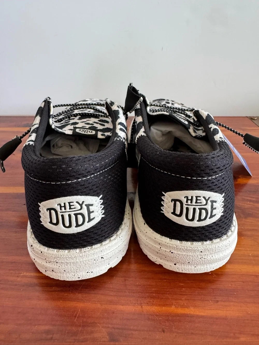 HEY DUDE Wally Funk Party Animal Men’s 10 Black White Cow Print NWT